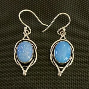 Blue Fire Opal Sterling Silver 1.5” Earrings